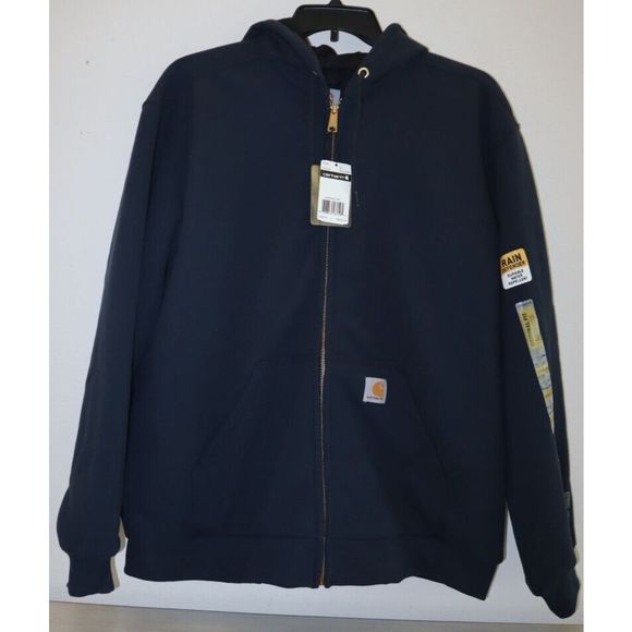 Carhartt Men's Sz L Dark Blue Rain Defender Thermal Lined Hooded Sweatshirt $200 - Picture 1 of 13